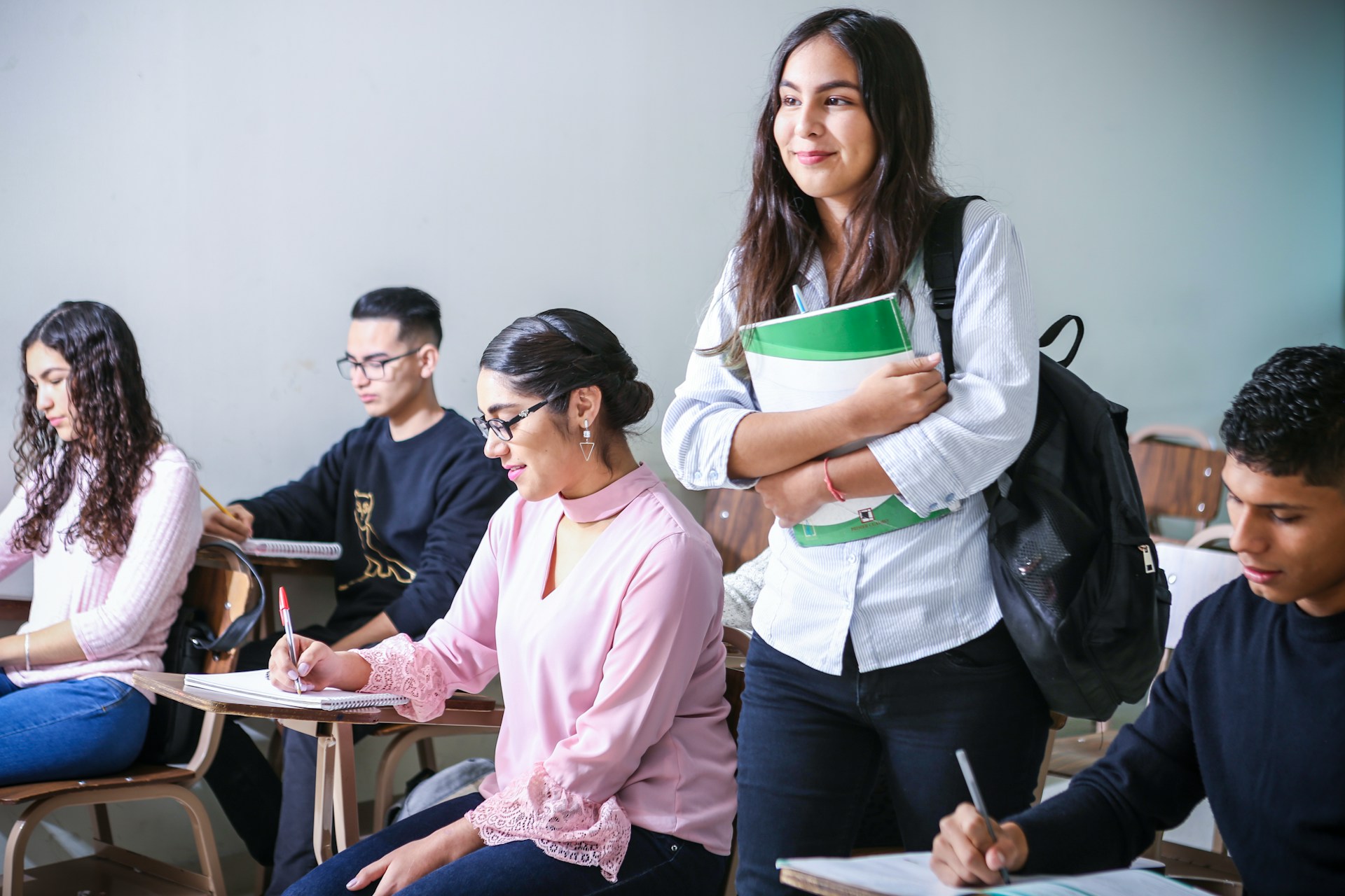 Students studying together in a classroom